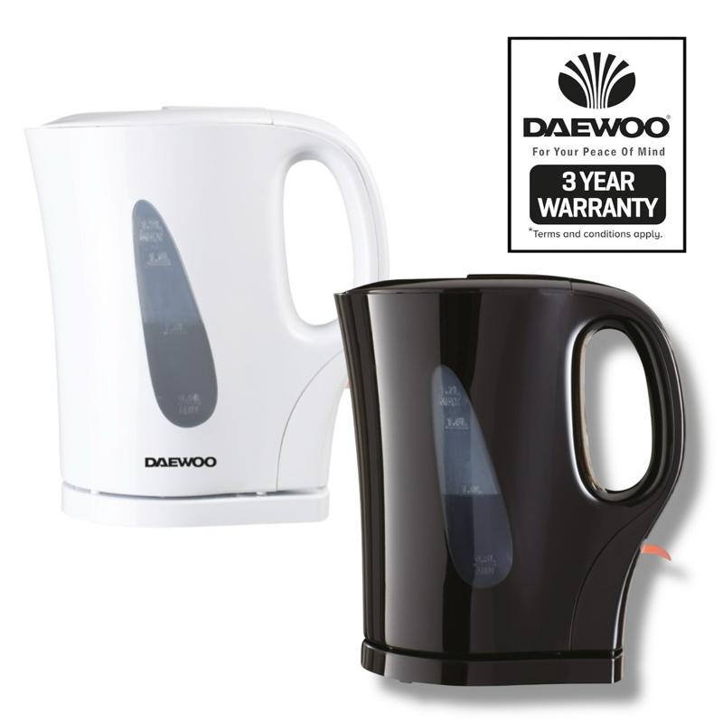 Daewoo 1.7L Plastic Electric Kettle Black or White | Fast Boil, Auto Shut-Off, Limescale Filter, 2.2KW, Boil Dry Protection, Water Level Gauge | 7 Cup Capacity | Kitchen Home Appliance