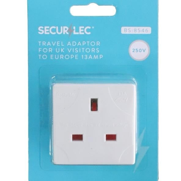 Securlec Uk To EU Travel Plug - Multi-Pack | For EU Visitors From The UK - 2 Pin - 13a 250v