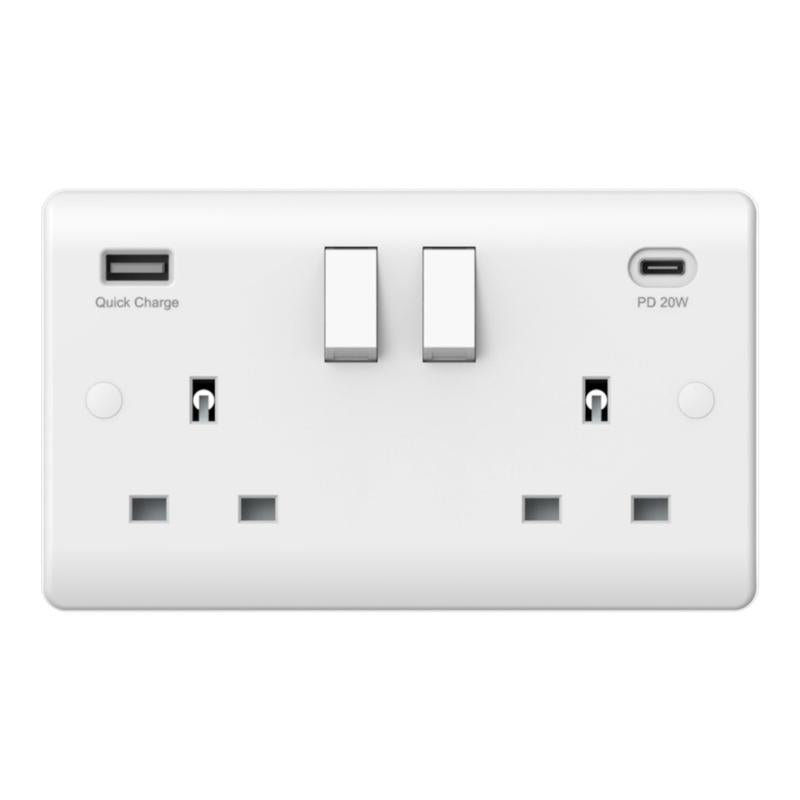 2 Gang Wall Socket with 2 USB Ports – Fast Charge, Smart Power Outlet for Phones, Tablets & Devices, Modern Double Plug Socket, Easy Installation, Durable & Safe, Home, Office, Kitchen & Bedroom, USB Wall Charger with Smart Charging Technology hager