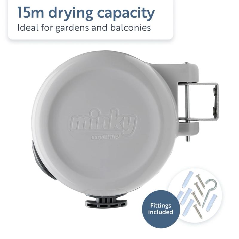 15m Retractable Washing Line with sureGRIP Locking System, Space-Saving Outdoor Clothes Dryer, Heavy Duty Double Line for Garden, Balcony, or Patio Use – Strong & Durable – Minky