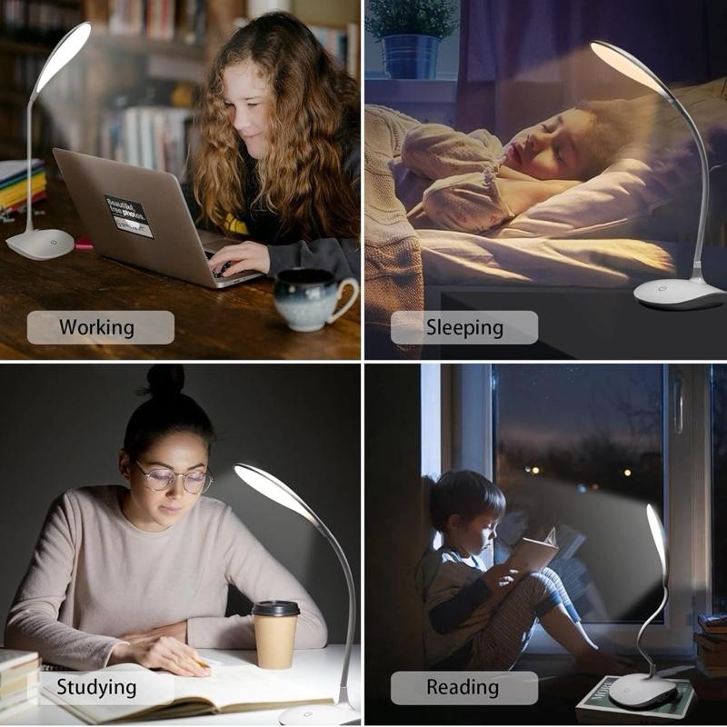 Dimmable Desk Lamp Rechargeable with USB – Wireless & Wired, 1200mAh Battery, Touch Control, Adjustable Brightness & Color Modes, Modern LED Light for Office, Bedroom, Study & Reading flashlight
