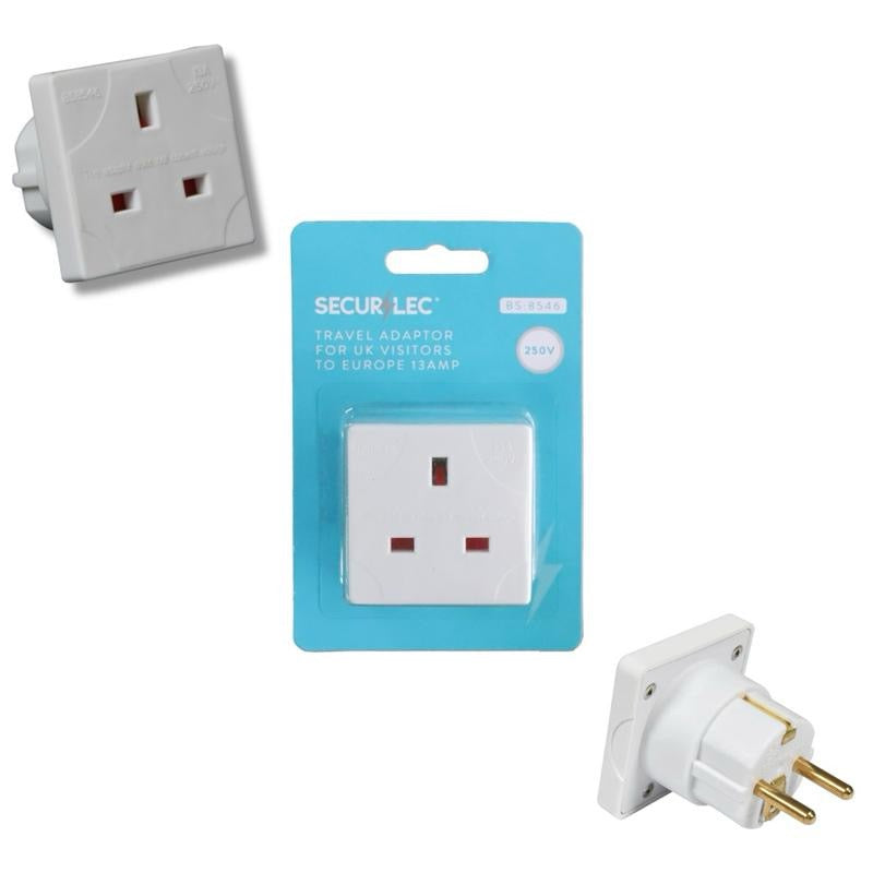 Securlec Uk To EU Travel Plug - Multi-Pack | For EU Visitors From The UK - 2 Pin - 13a 250v