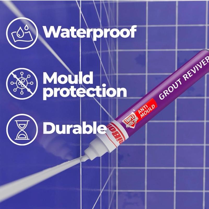 Grout Reviver Pen for Wall Tiles | Ice White 7ml | Anti-Mould | Easy Tile Makeover | UniBond