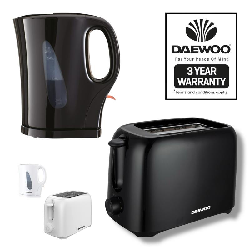Daewoo 2 Slice Toaster Black or White – 6 Browning Levels, Cool Touch, Crumb Tray, 700W Compact Kitchen Appliance – Matching Kettle Available – Ideal for Home, Office, Student Use