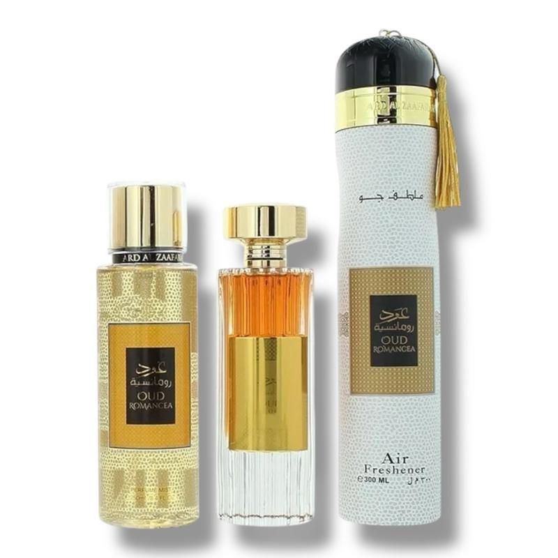 Oud Romancea Gift Set by Ard Al Zaafaran – 100ml EDP, Body Mist & Air Freshener |Unisex