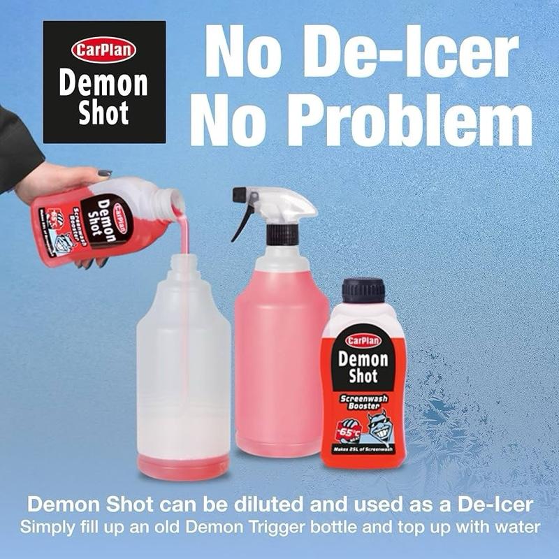 Screen Wash Concentrate 500ml – Makes 25L Of Screen Wash. Can Be Diluted To Use As Deicer. Powerful Concentrated Formula for a Streak-Free Windshield Carplan Demon Shot. All Season. Powerful Formula automotive products