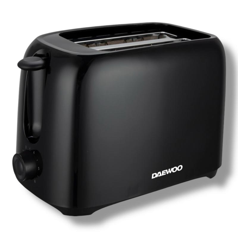 Daewoo 2 Slice Toaster Black or White – 6 Browning Levels, Cool Touch, Crumb Tray, 700W Compact Kitchen Appliance – Matching Kettle Available – Ideal for Home, Office, Student Use