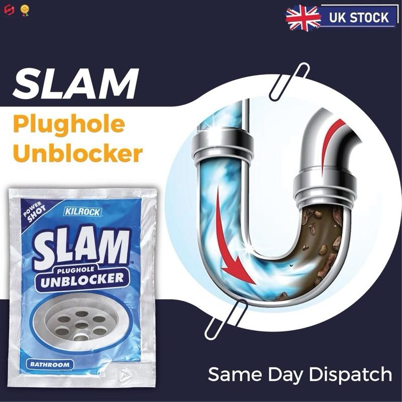 Bathroom Plughole Unblocker 80g | Powerful Drain Opener | Fast Acting Solution | Clears Hair - Soap - Grime | One Shot Use | Deep Clean Blocked Bathroom Sink & Shower Drains- Kilrock SLAM