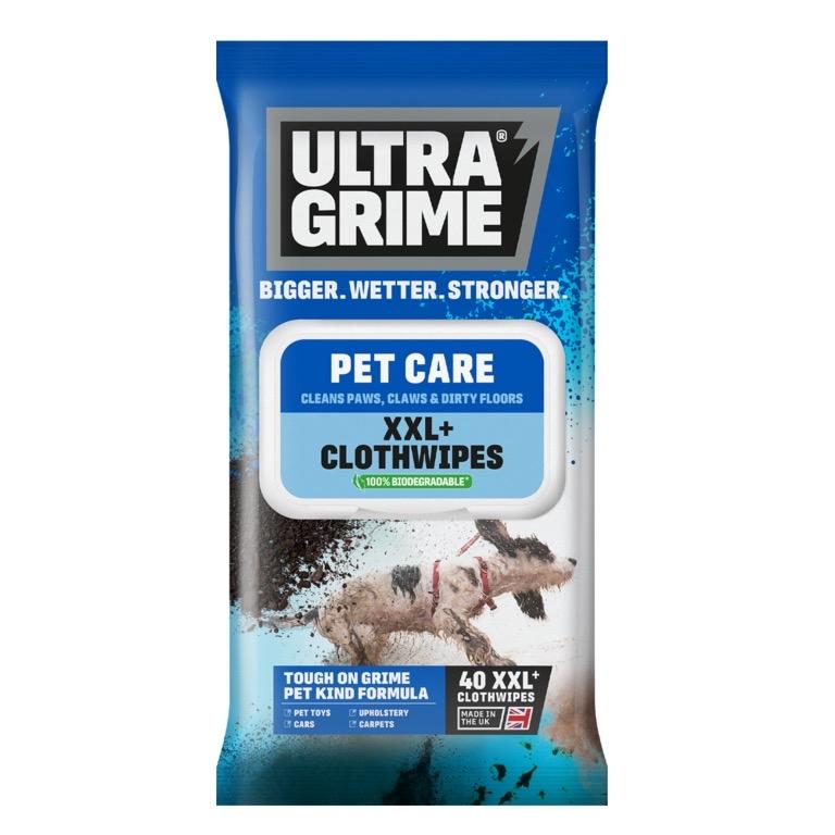 UltraGrime Pet Cleaning Wipes – XXL 38x25cm Strong, Wet Durable Cloth Wipes for Paws, Fur, Toys, Food Bowls, Furniture, Cars, Floors & More – 40 Wipes, Safe for Pets & Homes, Long-Lasting Wetness, Eco-Friendly Packaging