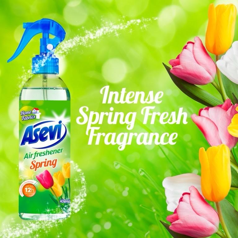 Odour Eliminating Air Freshener Home & Fabrics Spray 400ml - Spring | For Homes, Cars, Fabrics, Offices | Multi purpose use | Odour Eliminator | Fragrance Household Burst Scented | Fresh Smell Of Spring | Asevi