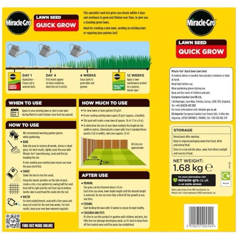 Miracle-Gro Quick Grow Lawn Seed 16m² Value Pack 480g – Works In 4 Days Fast-Germinating, Hard-Wearing Grass Seed for New Lawns, Patch Repair & Overseeding – Lush, Green Growth with Strong Roots – Trusted Lawn Care Green Grasss