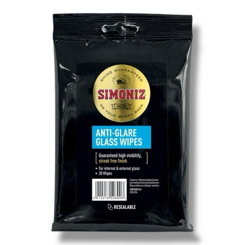 Anti-Glare Glass Wipes Simoniz Screenies Pack of 20 | Streak-Free Car Glass Cleaner | Home Glass Cleaner Quick & Easy Windshield Cleaning | Car Valeting & Detailing Essential wash interior supplies tools