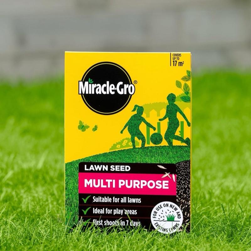 Miracle-Gro Multi Purpose Lawn Seed 17m² - Fast Growing Grass Seed for a Thick, Green Lawn - Ideal for New Lawns, Patching & Overseeding - Hard-Wearing & Resilient Grass Variety for All Seasons - Grass Fertiliser - All Grass Types