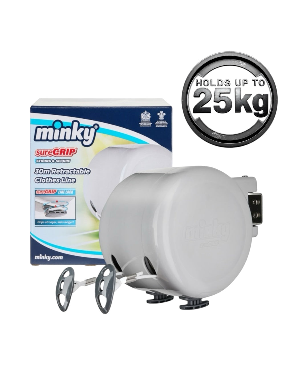 Minky 30m Retractable Washing Line Reel - Minky Sure Grip | Wall Mounted