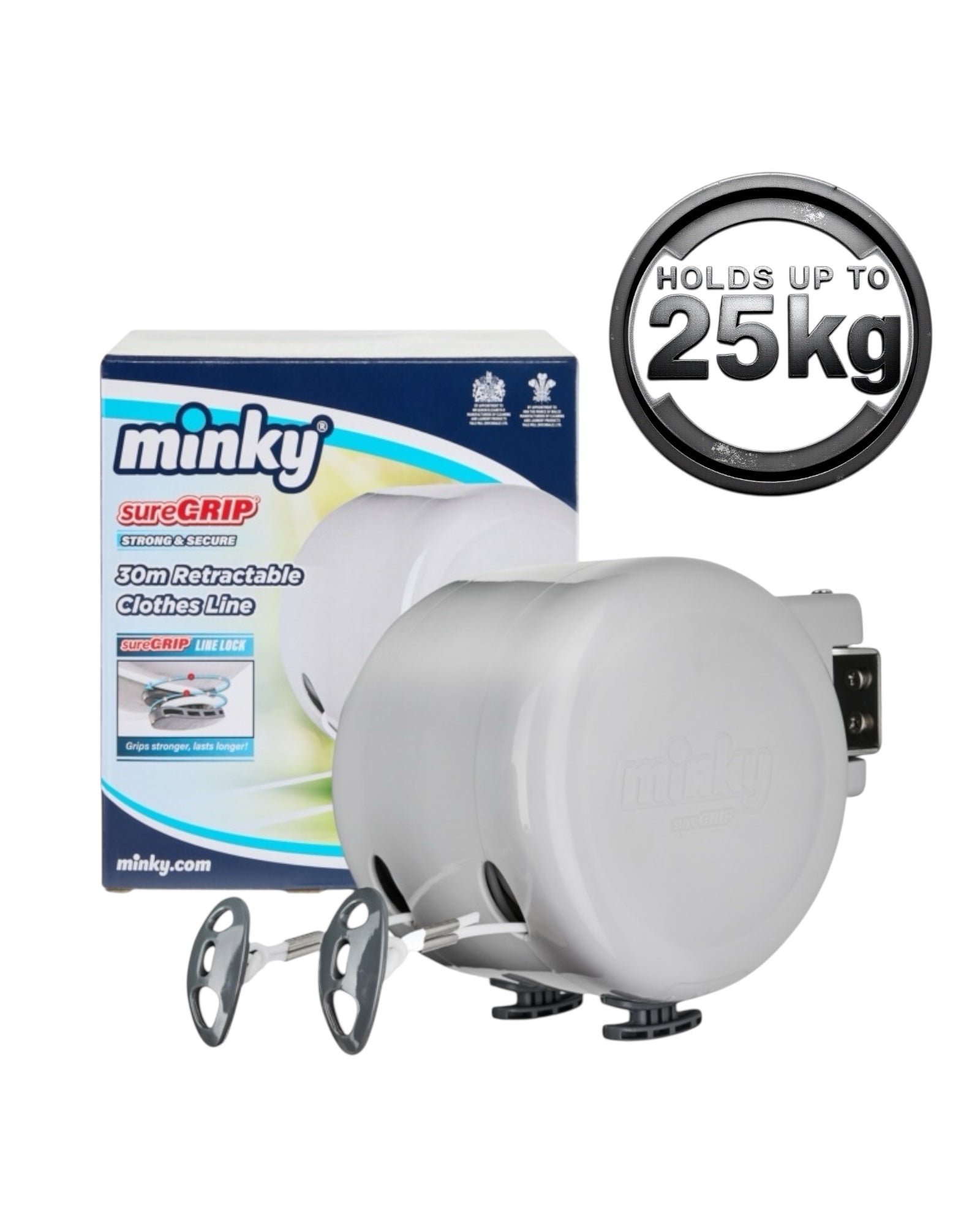 Minky 30m Retractable Washing Line Reel - Minky Sure Grip | Wall Mounted