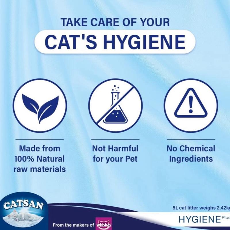 2x5L Catsan Hygiene Plus Cat Litter | Non-Clumping | Odour Control | Ultra Absorbent | Low Dust | 100% Natural Minerals | Safe for Cats & Kittens | Long-Lasting Freshness | Twin Pack | 10L