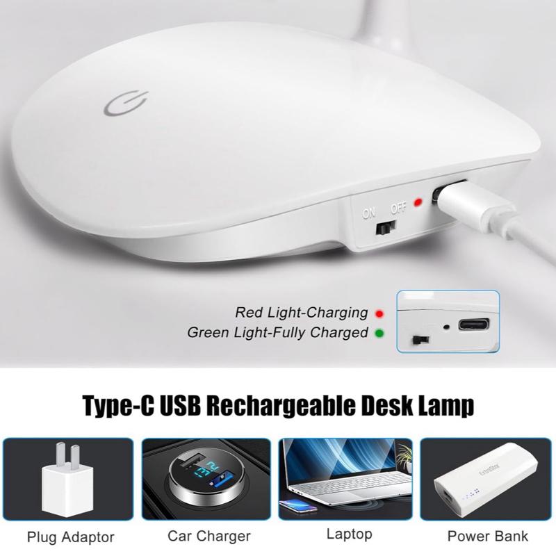 Dimmable Desk Lamp Rechargeable with USB – Wireless & Wired, 1200mAh Battery, Touch Control, Adjustable Brightness & Color Modes, Modern LED Light for Office, Bedroom, Study & Reading flashlight
