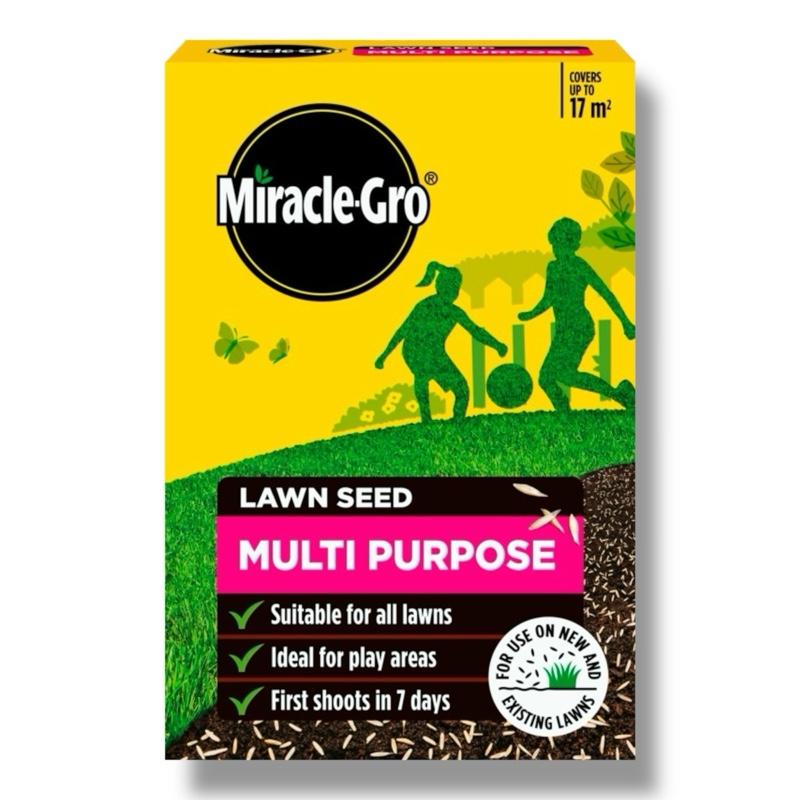 Miracle-Gro Multi Purpose Lawn Seed 17m² - Fast Growing Grass Seed for a Thick, Green Lawn - Ideal for New Lawns, Patching & Overseeding - Hard-Wearing & Resilient Grass Variety for All Seasons - Grass Fertiliser - All Grass Types