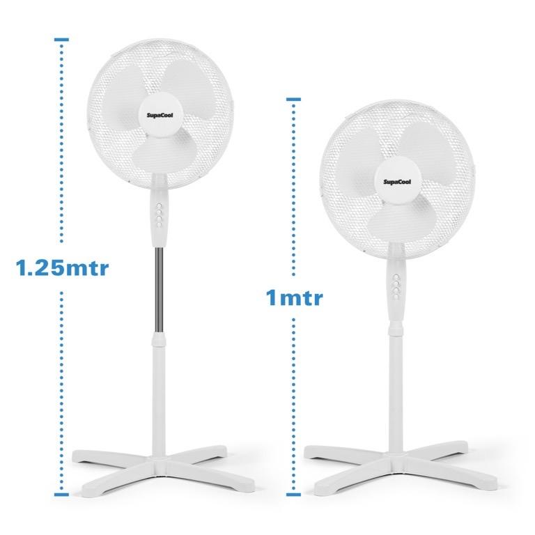 Stand Fan 16” Adjustable Height, 1.25 Meters, 3-Speed Pedestal Fan with Oscillation, 60cm Stable Base, Finger-Safe Mesh, 1.6m Cable – Ideal for Home, Office, Bedroom, Living Room - SupaCool