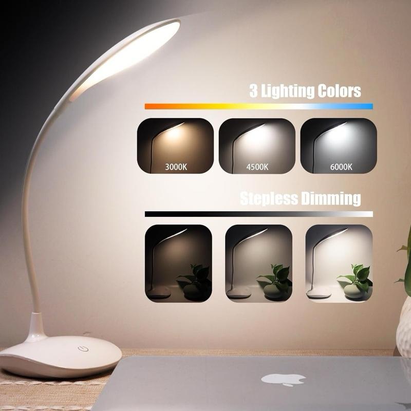 Dimmable Desk Lamp Rechargeable with USB – Wireless & Wired, 1200mAh Battery, Touch Control, Adjustable Brightness & Color Modes, Modern LED Light for Office, Bedroom, Study & Reading flashlight