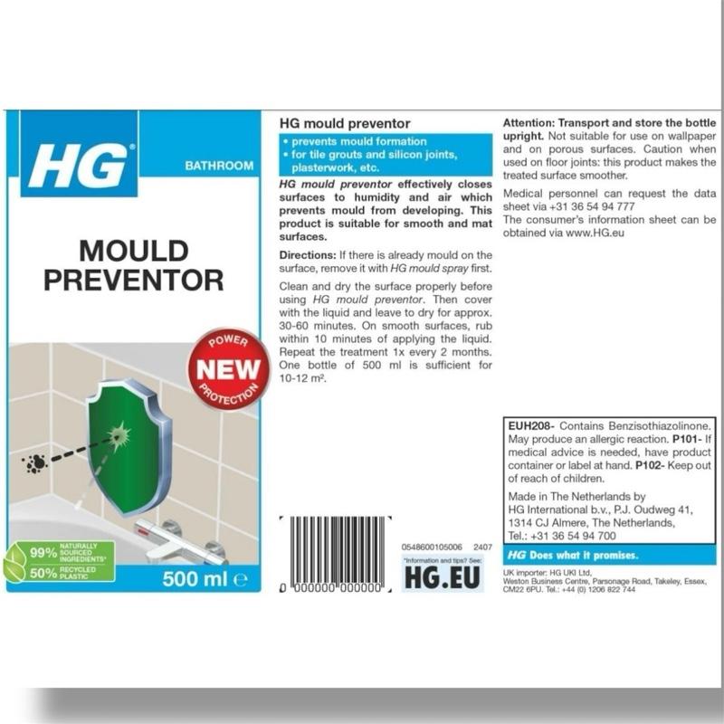 HG Mould Preventer 500ml | Long-Lasting Protection Against Mould & Mildew , House Hold Cleaner, Surface, Home Care, Walls, Tiles, Kitchen, Bathroom Household Spray Window remover Silicone Clean