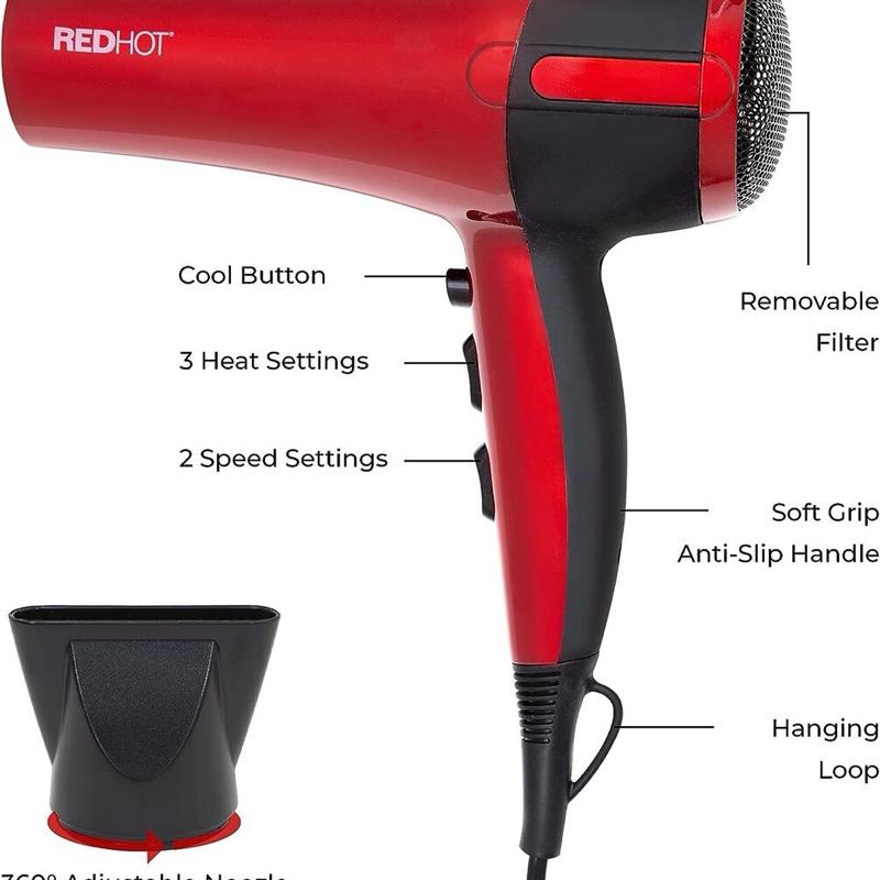 Professional Salon Hair Dryer 2000w Powerful Motor for Fast Drying, Styling Concentrator Nozzle, Lightweight Design & Cool Shot Function for Salon Results at Home – Redhot