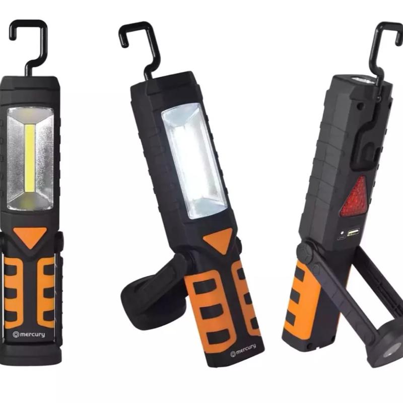 3-in-1 Rechargeable Magnetic LED Worklight | COB Torch with Emergency Red Light & Power Bank | Magnetic Base & Hook | Portable for DIY, Garage, Camping & Car Use – Mercury