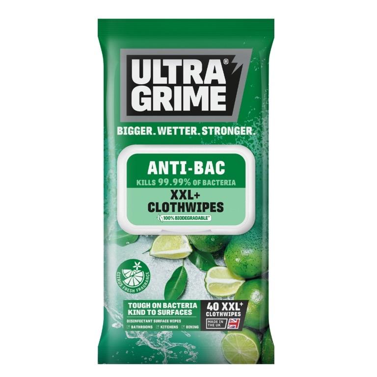Anti Bacterial Wipes Ultragrime Life Anti-Bac Cloth Wipes XXL 40 Pack – Double Sided, Antibacterial, Multi-Surface Cleaning Wipes for Home, Office, & On-the-Go disinfectant