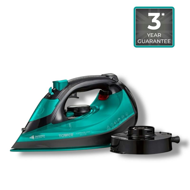 Cordless Iron 2800W - Teal, 2-in-1 Functionality Cordless and Corded | Ceramic Soleplate, Variable Steam & Temperature Control | Light Weight | 360 Base | Fast Heat Up | Tower