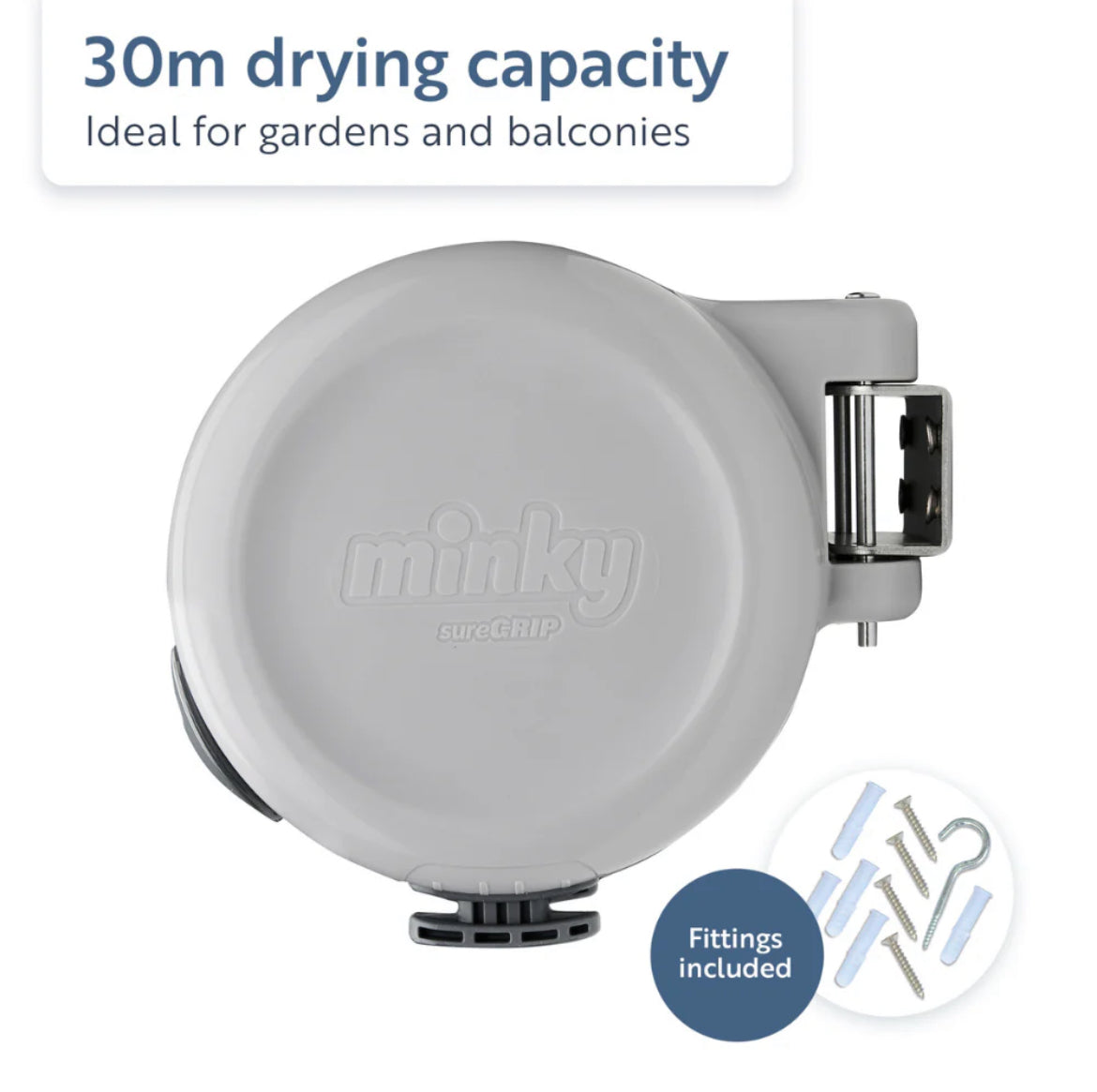 Minky 30m Retractable Washing Line Reel - Minky Sure Grip | Wall Mounted