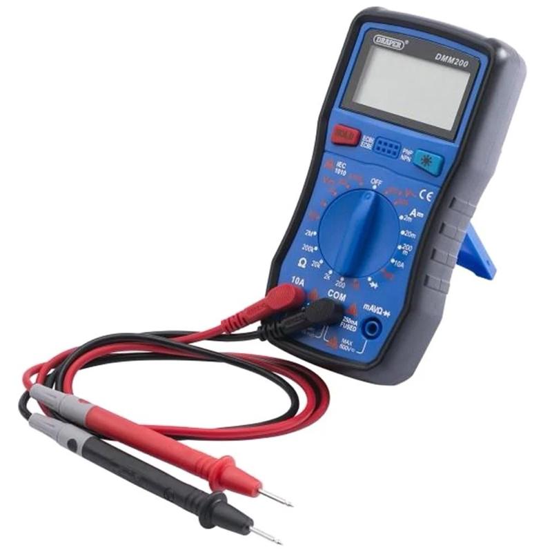 Draper Digital Multimeter DM200 - Measures Voltage, Current & Resistance, Compact & Lightweight, Battery Powered. Measures AC and DC. Suitable For Cars, Homes, Electrical Appliances.