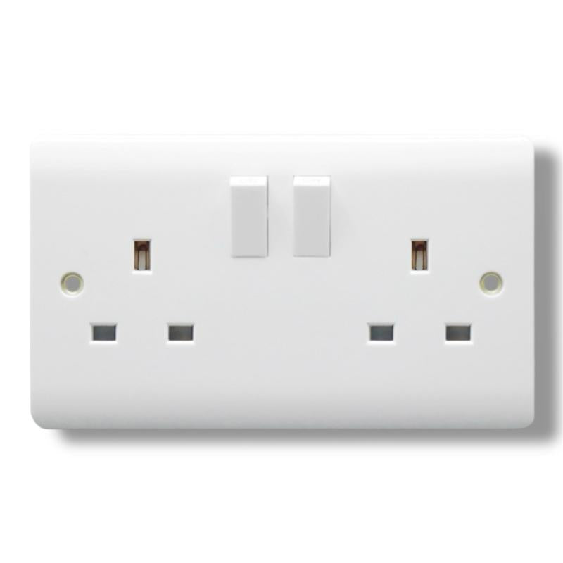 2 Gang Switched Double Pole Wall Socket 13A, Dual Plug Outlet, UK Standard, Double Switch Power Socket, 250V, 50-60Hz, Compatible with 25mm Backbox, Durable Faceplate, Easy Installation hager