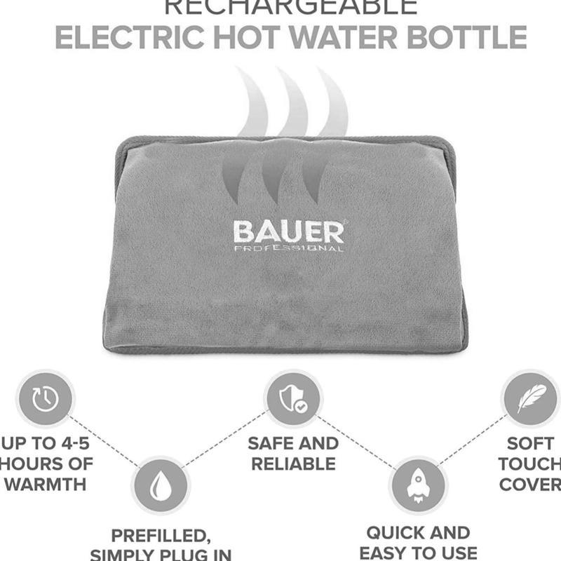 Rechargeable Electric Hot Water Bottle for Comfort And Pain Relief | Portable & Cordless Heat Pad | Fast Heating | Safe & Reusable | Muscle Relaxation & Comfort | Home & Travel Use | Bauer Professional