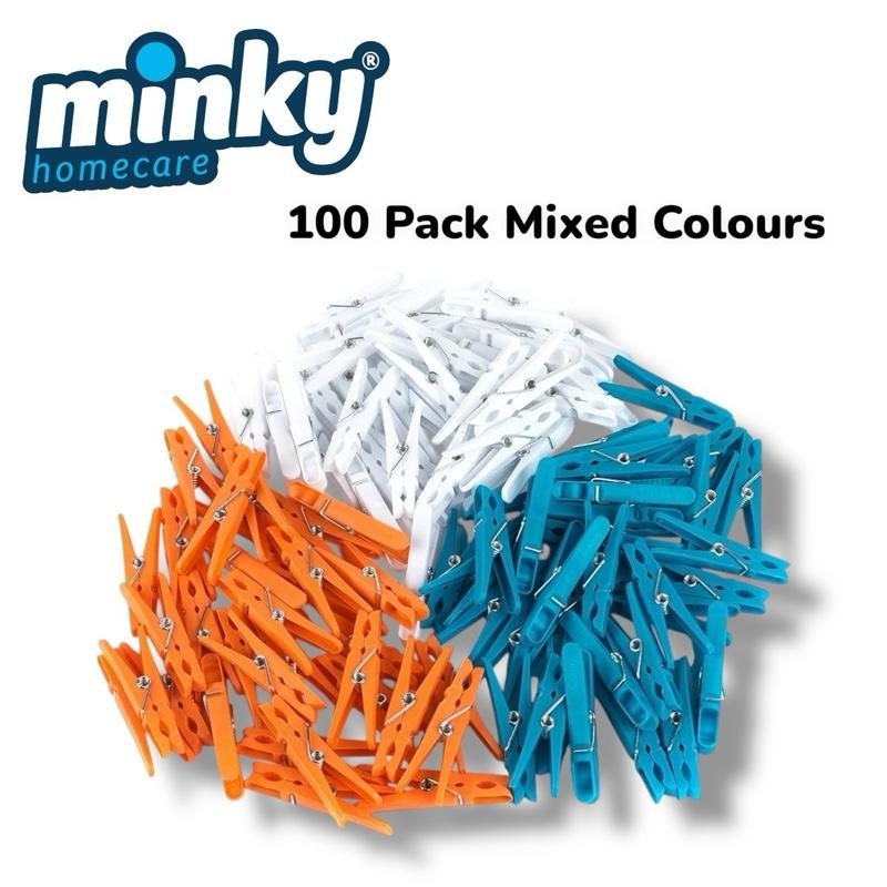Clothes Pegs 100 Pack Strong Durable Weather Resistant Laundry Washing Line Pegs for Outdoor Indoor Drying Airer Rotary Line Secure Grip Non Slip Plastic Peg Set Household Essential -Minky Hanging Light Organiser Lightweight