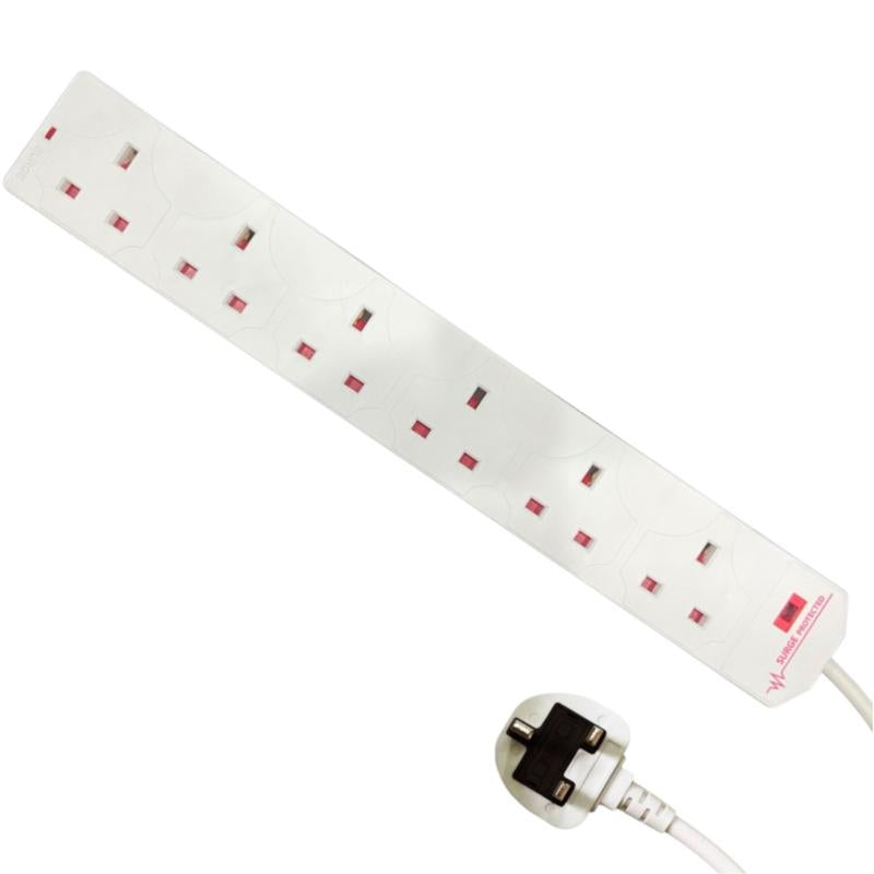 6 Gang Extension Lead 2 Meters with Neon Light & Surge Protection – 2m Cable, Multi-Plug Power Strip for Home & Office, Protects Against Power Surges, Durable & Safe with On/Off Indicator | Securlec | Plug | Household | Electrical Protection cord extendab