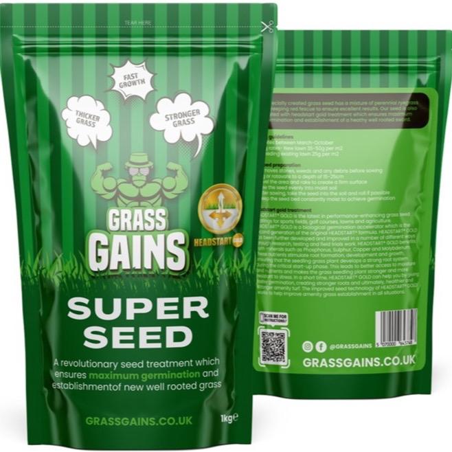Lawn Super Seed 1KG Fast Growth Fertiliser | All Season use | Grass Ready For Summer | Grass Repair | Grass Growth | Gardening | Grass Gains