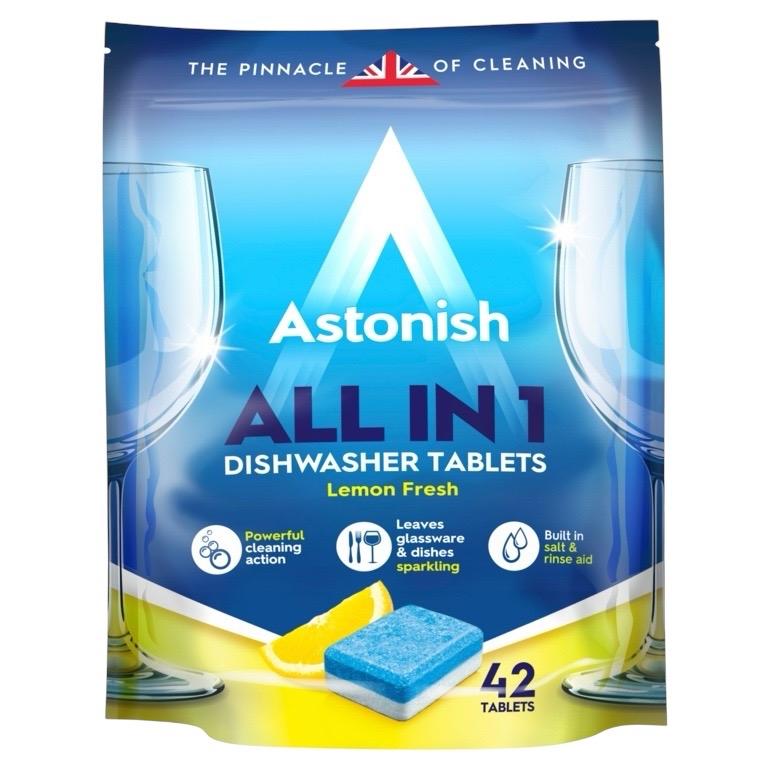 All-in-1 Dishwasher Tablets 42 Pack Lemon Fresh | Powerful Stain Removal | Built-In Salt & Rinse Aid | Tough on Grease, Tea, Coffee & Dried Food | Ideal for Hard Water Areas & Glassware | Phosphate-Free & Eco-Friendly | Leaves Dishes Sparkling Clean