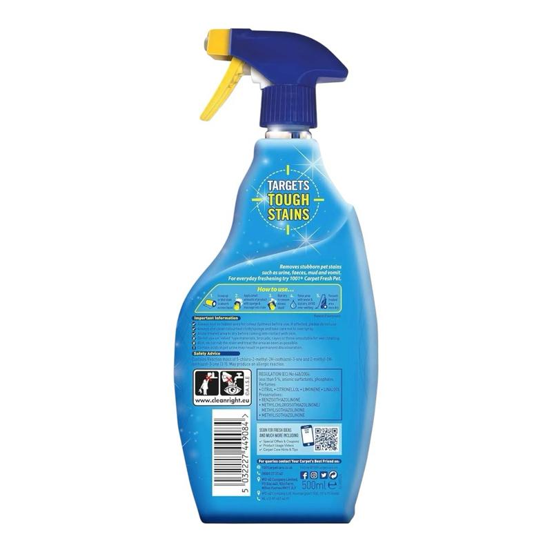 Pet Stain Remover Spray 500ml – Carpet & Upholstery Cleaner for Pet Urine, Vomit & Odours – Deep Cleaning & WoolSafe Approved 1001 disinfectant