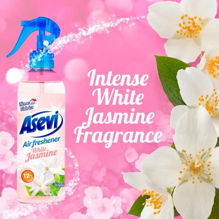 Odour Eliminating Air Freshener Home & Fabrics White Jasmine 400ml | For Homes, Cars, Fabrics, Offices | Multi purpose use | Odour Eliminator | Fragrance Household Burst Scented | Fresh Smell Of Spring | Asevi Aroma