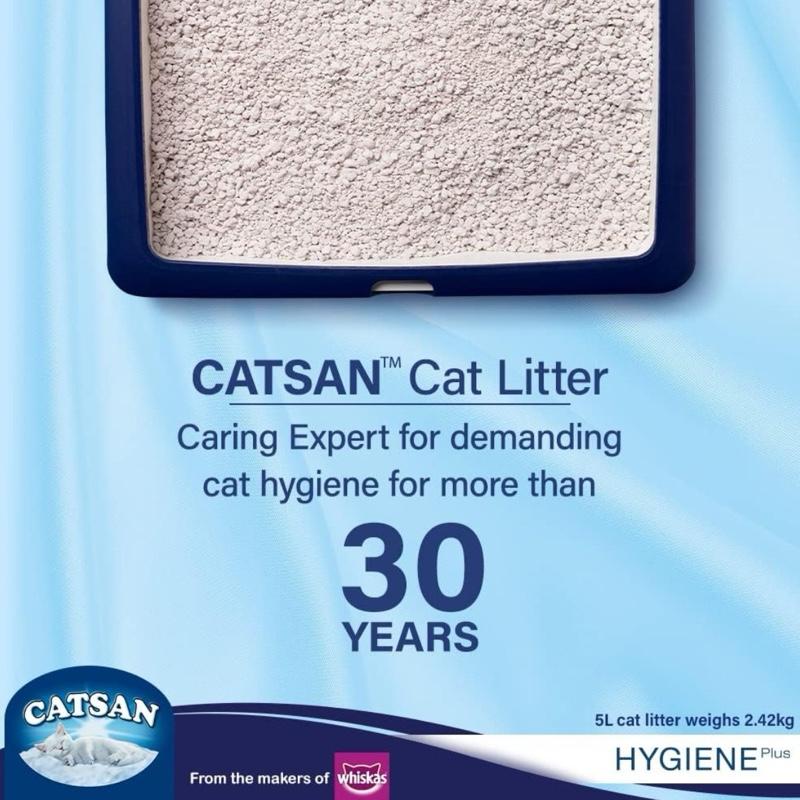 2x5L Catsan Hygiene Plus Cat Litter | Non-Clumping | Odour Control | Ultra Absorbent | Low Dust | 100% Natural Minerals | Safe for Cats & Kittens | Long-Lasting Freshness | Twin Pack | 10L