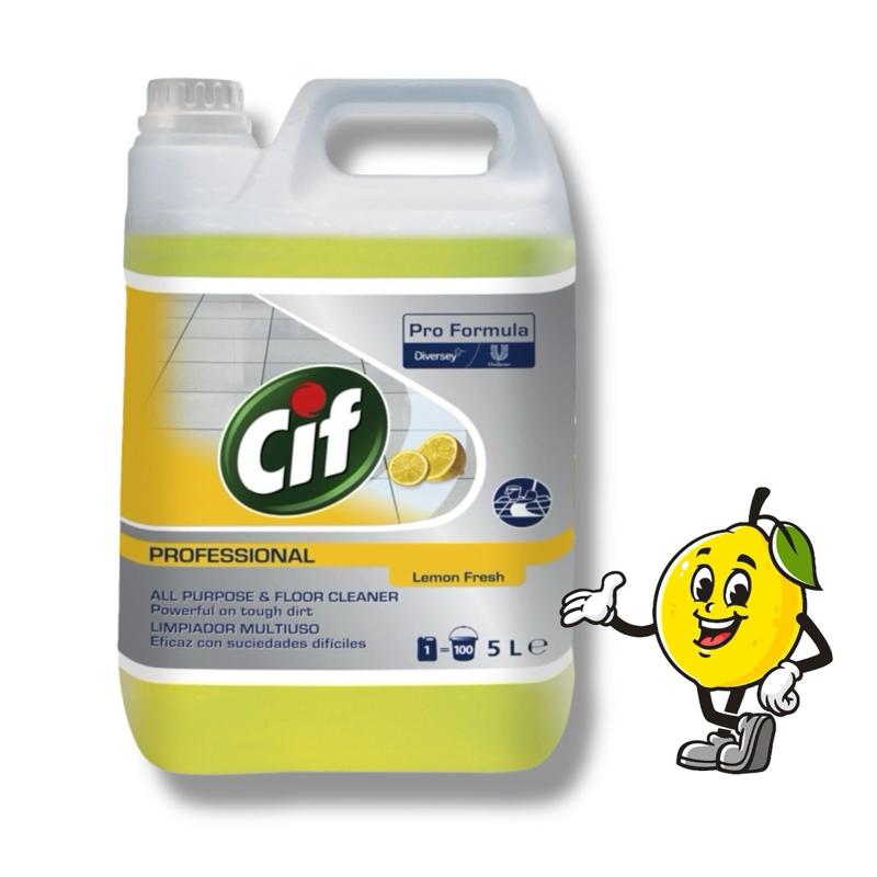 All-Purpose Cleaner Lemon Cif Professional 5L | Tough on Grease & Grime | For Unpolished Floors, Walls, Paintwork, Ceramics, Laminates & Plastics | Fresh Lemon Fragrance | Ideal for Everyday Cleaning | Large 5 Litre Bottle Household