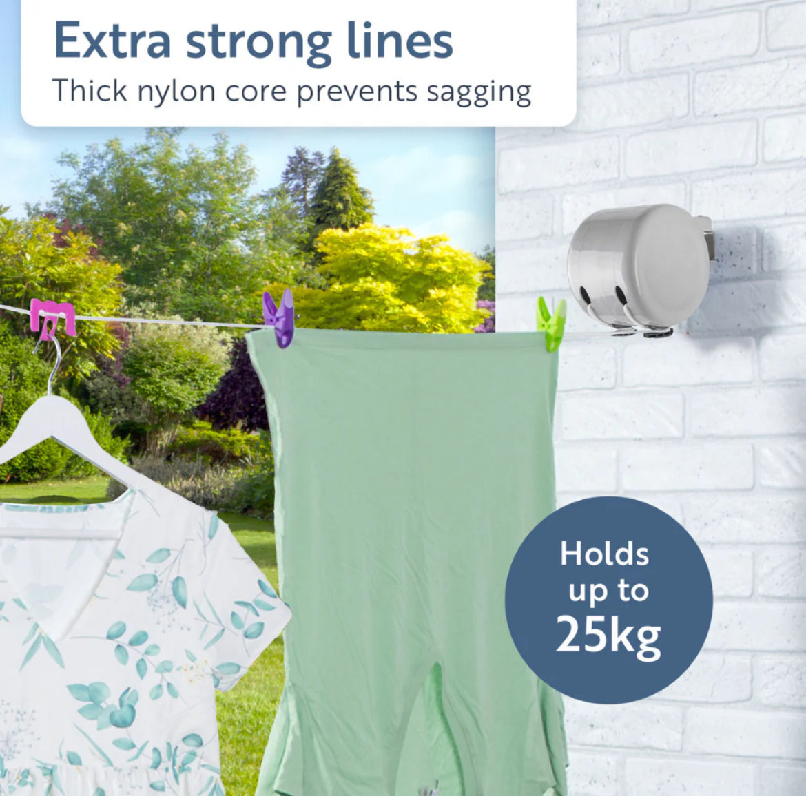 Minky 30m Retractable Washing Line Reel - Minky Sure Grip | Wall Mounted