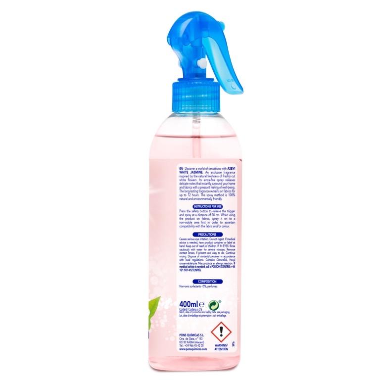 Odour Eliminating Air Freshener Home & Fabrics White Jasmine 400ml | For Homes, Cars, Fabrics, Offices | Multi purpose use | Odour Eliminator | Fragrance Household Burst Scented | Fresh Smell Of Spring | Asevi Aroma