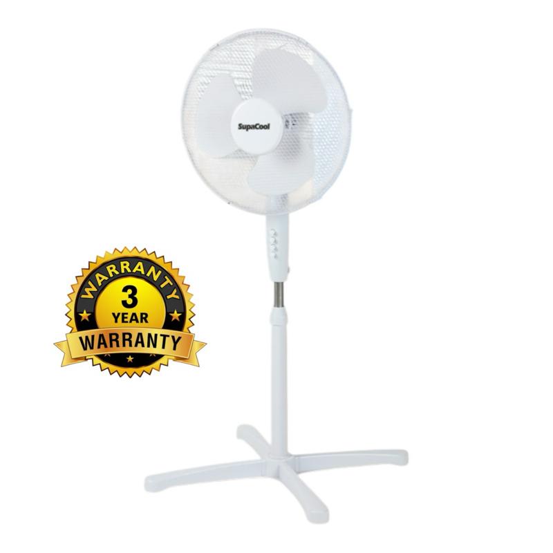 Stand Fan 16” Adjustable Height, 1.25 Meters, 3-Speed Pedestal Fan with Oscillation, 60cm Stable Base, Finger-Safe Mesh, 1.6m Cable – Ideal for Home, Office, Bedroom, Living Room - SupaCool