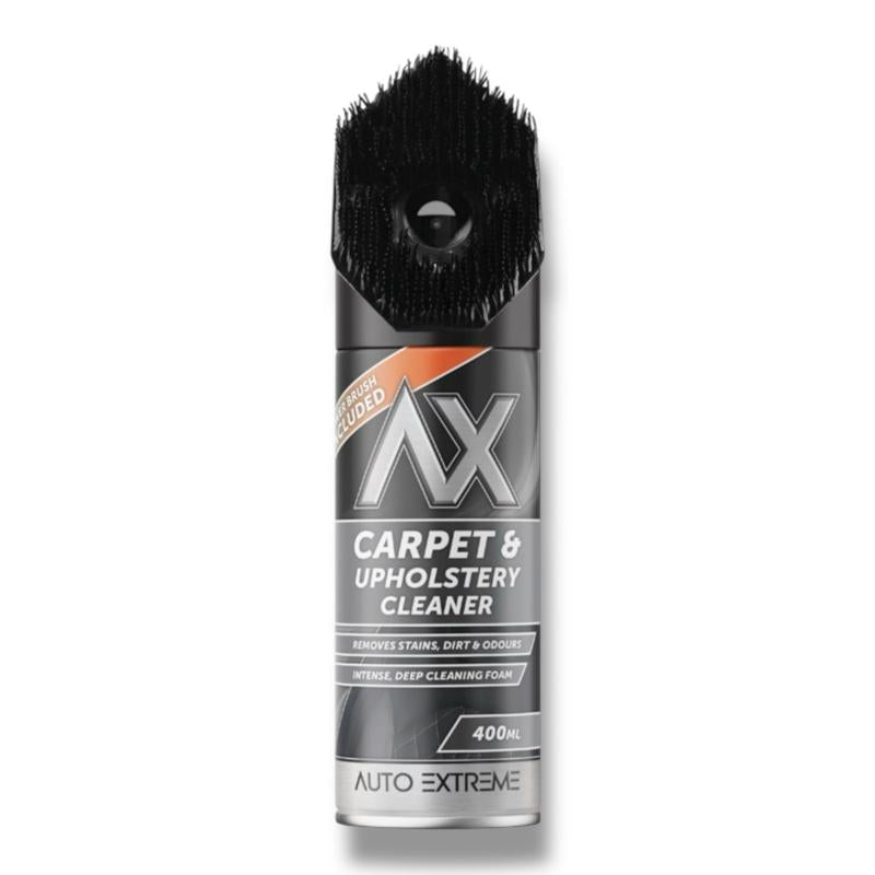 AX Carpet & Upholstery foam Cleaner with Brush 400ml – Stain, Dirt, Grime Remover. Deep Cleaning Foam for Car Seats, Mats & Interior Fabric – Easy Valeting & Detailing Solution