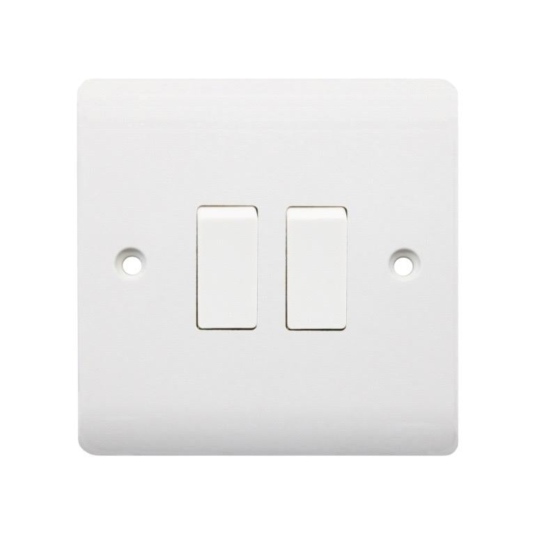 2 Gang 2 Way Light Switch 10A 250V, Double Wall Switch for Home Lighting, Single Pole, living room, hall way, bedroom, IP20 Rated, White Standard Light Switch, BS EN 60669-1 Certified, Easy Installation, Durable Face Plate, High-Quality