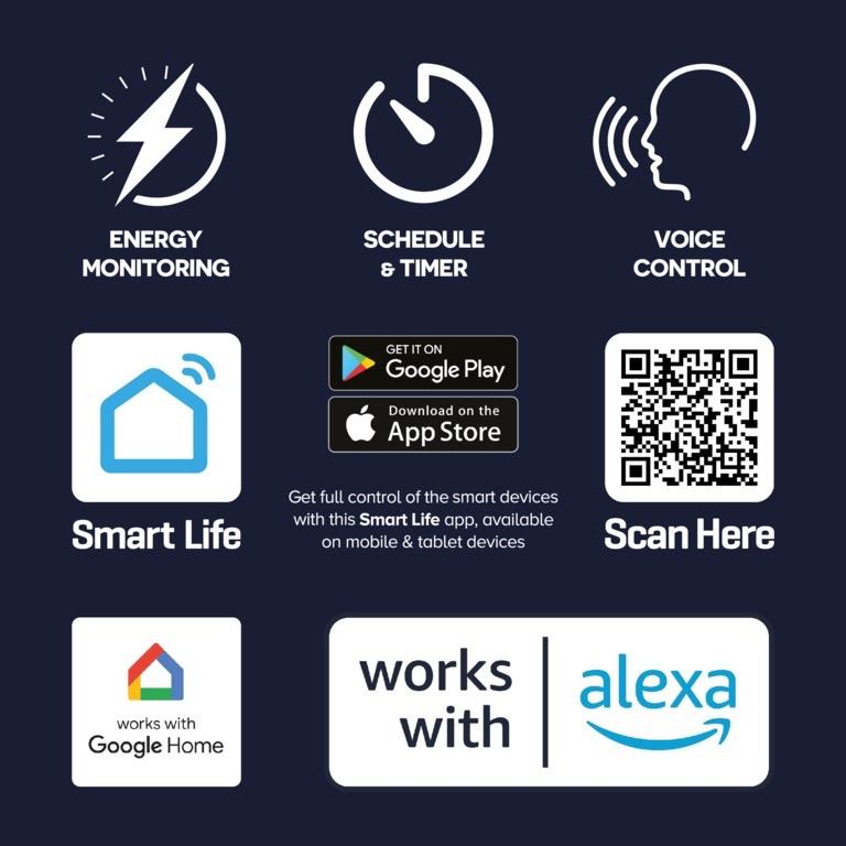 Smart Plug, Wi-Fi Outlet Compatible with Alexa, Google Home, Wireless Smart Socket with Energy Monitoring, Timer & APP Remote Control - No Hub Required Daewoo WiFi Smart Plug Adaptor | 13A | Voice Control Compatible | Remote Control via App Smart (1 Pack)