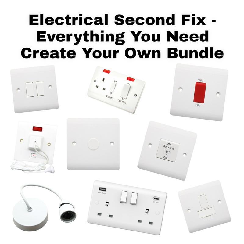 Second Fix Electrical Bundle Create Your Own - Premium Sockets, Switches, Fused Spurs, Light Fittings & Blank Plates Cooker Bathroom Kitchen Electrician Rewire Household - BS EN Certified - DIY & Trade Quality - High Safety Standards - Securlec