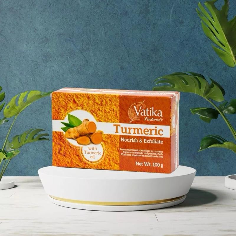 Turmeric Soap Bar for Face & Body – Fades Dark Spots & Acne Scars, Brightens Skin, Natural Glow Skincare – Vatika 100g - Viral Daily Gentle Radiant Restore Sensitive