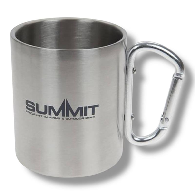Carabiner Handled Mug - 300ml Stainless Steel Camping Light Weight Mug | Clip On | Key Chain Mug | Flask | Portable | Summit | Rock Climbing | Hiking | Kitchenware | Outdoor | Stainless Steel | Tea | Coffee | Hot Brew | Double Walled